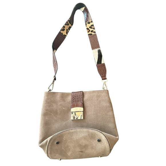 Claudia Firenze Handbags - Claudia Firenze Taupe Suede‎ Crossbody Bag With Calf Hair Animal Print Strap